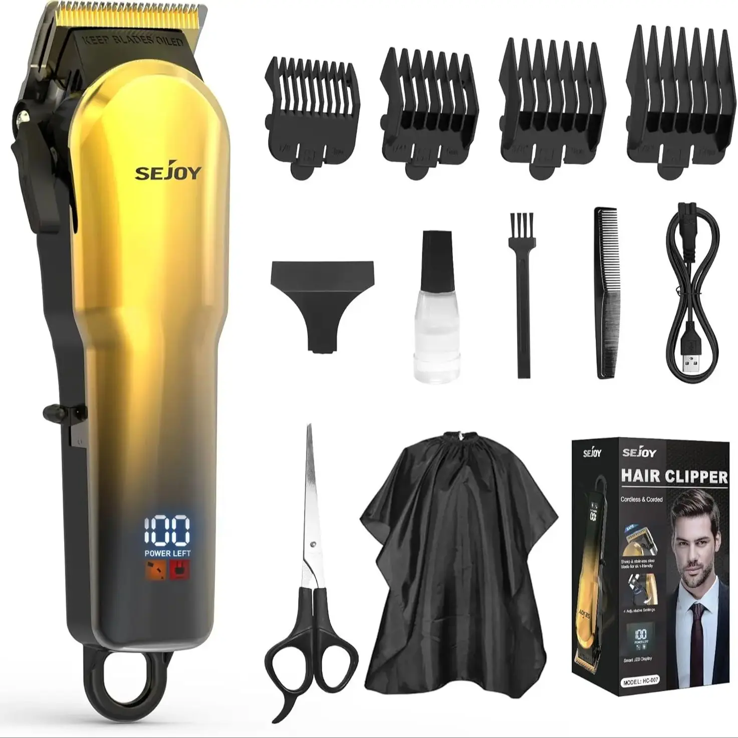 Sejoy Professional Hair Cutting Machine Hair Cutting Kit Cordless Barber Clipper Set with LED Display Hair Clippers for Men