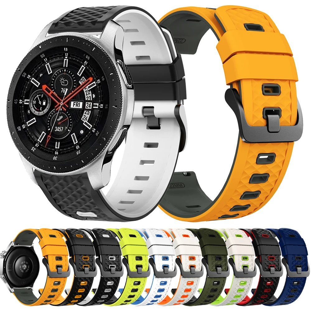 Zweifarbiges 22 mm Silikonband für Samsung Galaxy Watch 3 45 mm 46 mm/Gear S3 Classic Frontier, Ersatzarmband, weiche Armbänder
