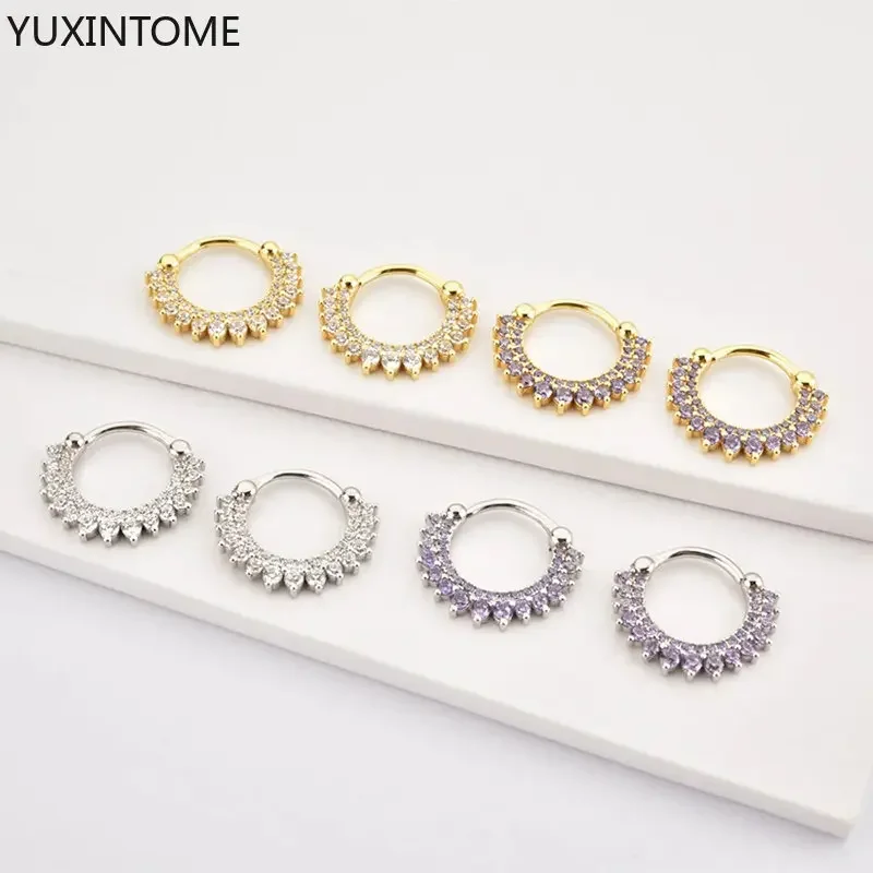 Perforation women 925 Sterling Silver Ear Needle Colorful Scalloped Zircon Hoop Ear buckle Luxury gold Earrings Fashion Jewelry