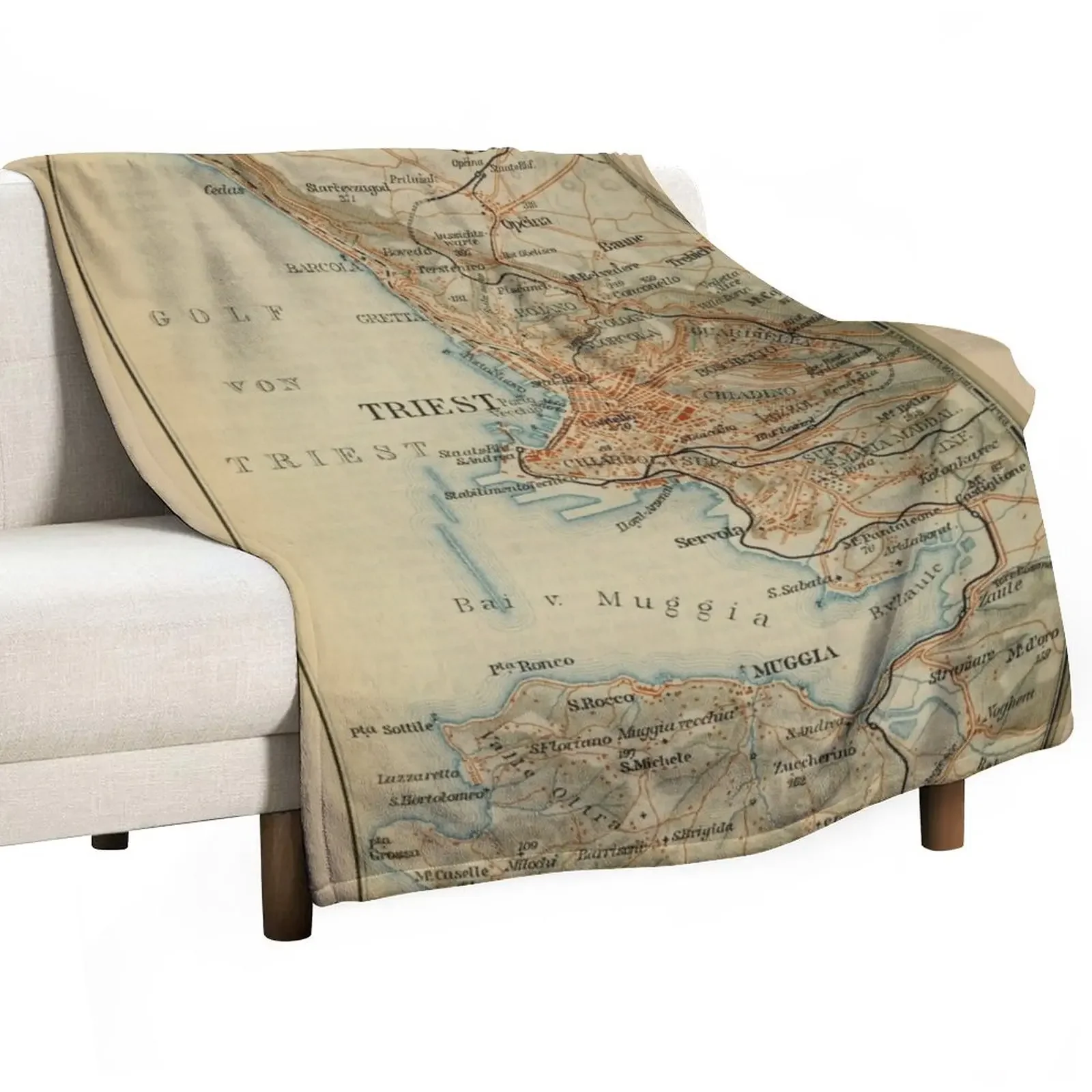 New Vintage Trieste Italy Map (1911) Throw Blanket Comforter christmas gifts Furrys Blankets