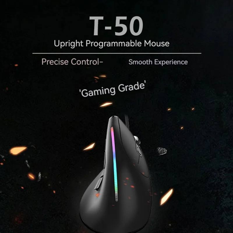 ZELOTES T-50 USB Wired Vertical Optical Mouse 9 Buttons RGB 12800 DPI Adjustable For PC Computer Gaming Computer Accessories