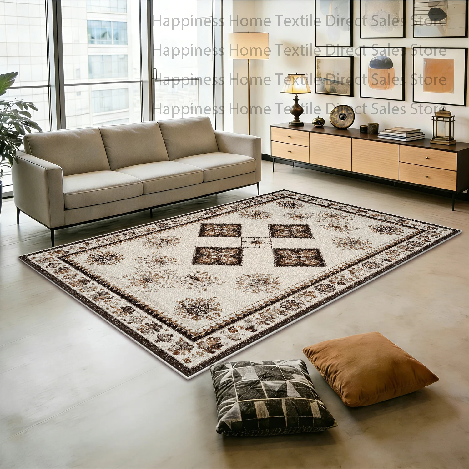 Persian Retro Brown Large Living Room Carpet Decoration Bedroom Soft Fluffy Sofa Floor Mats Washable Antiskid Dining Room Rug