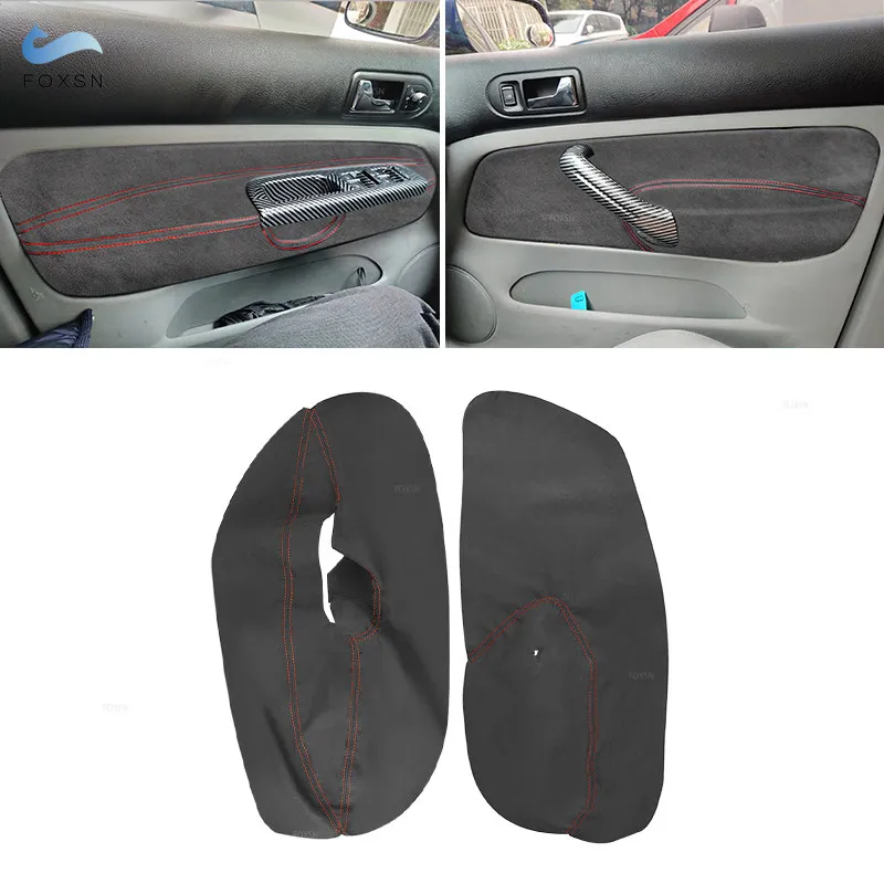 

LHD 4Doors Car 2pcs Suede Leather red line Armrest Cover For VW Golf 4 MK4 Jetta 1998 1999 - 2005 Front Door Armrest Panel Cover