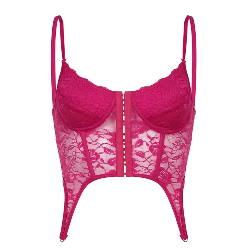 

Spicy Girl Style Hollow Lace Camisole Transparent Slim Fit Lace Corset Sleeveless Tanks Suspender Vest Spring Summer