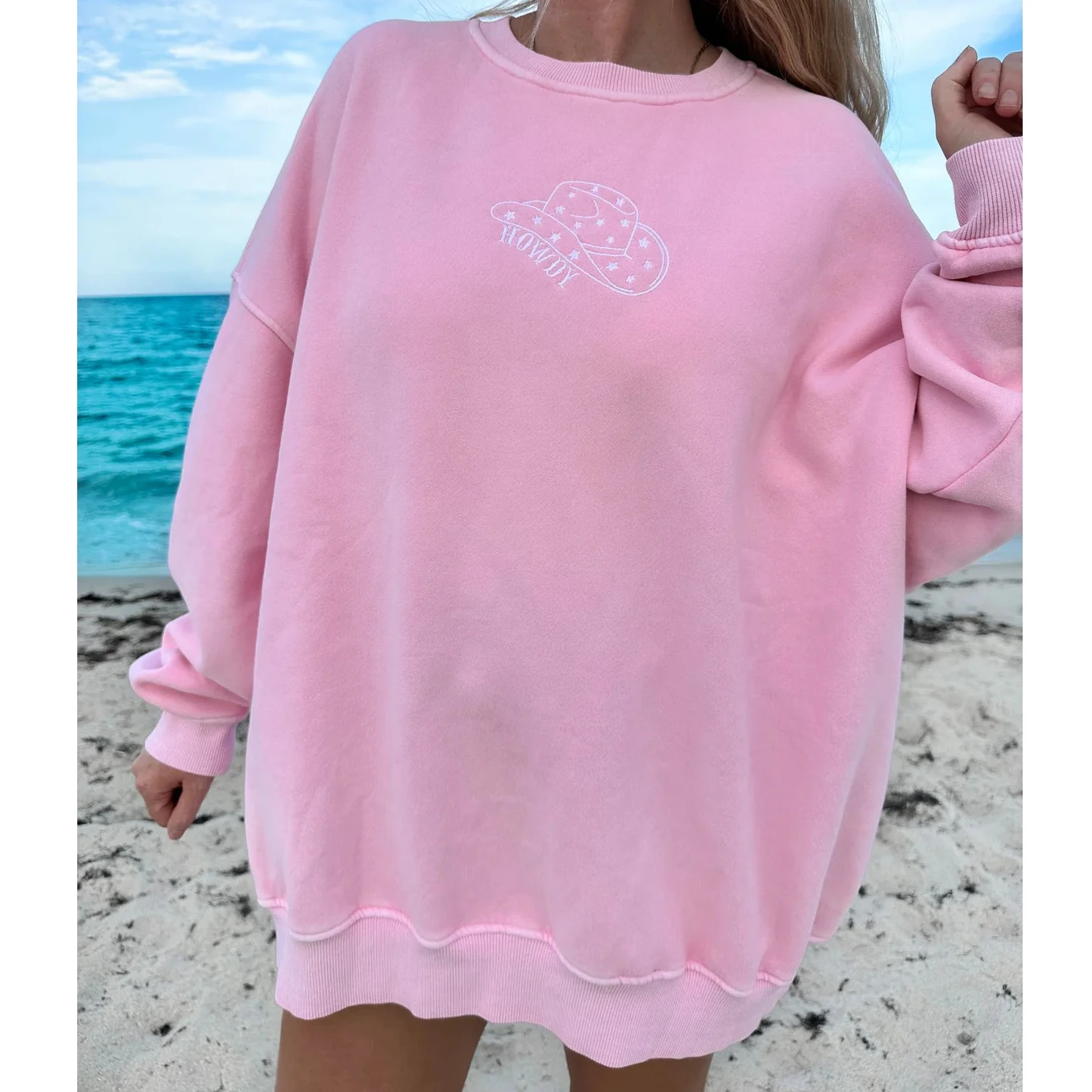 2025 Basic Collection Women's Embroidered Pink Sweatshirt Loose Soild Color Premium Hoodies Alternative Clothes