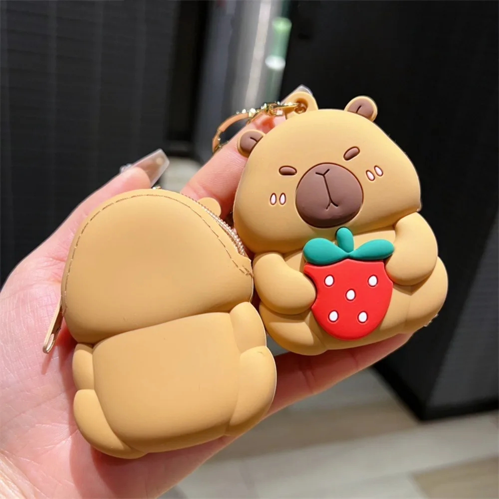

2 шт. брелок для ключей капибара кукла кошелек клубничный кулон силиконовая сумка для хранения анти-потеря водонепроницаемый детский кошелек с героями мультфильмов подарки