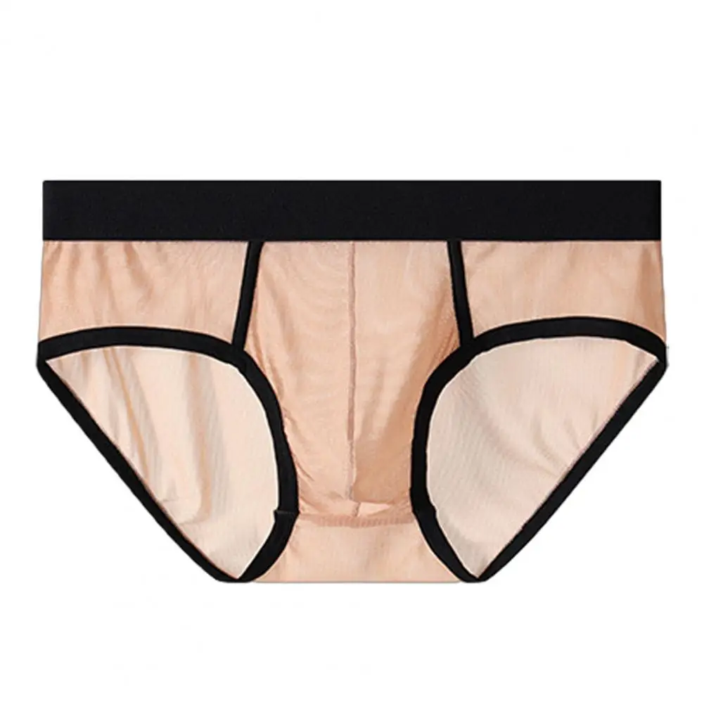 Men Briefs Low Waist Thin Perspective Mesh Yarn Breathable Panties Solid Color Design Elastic Men Underwear Sleeping Underpants