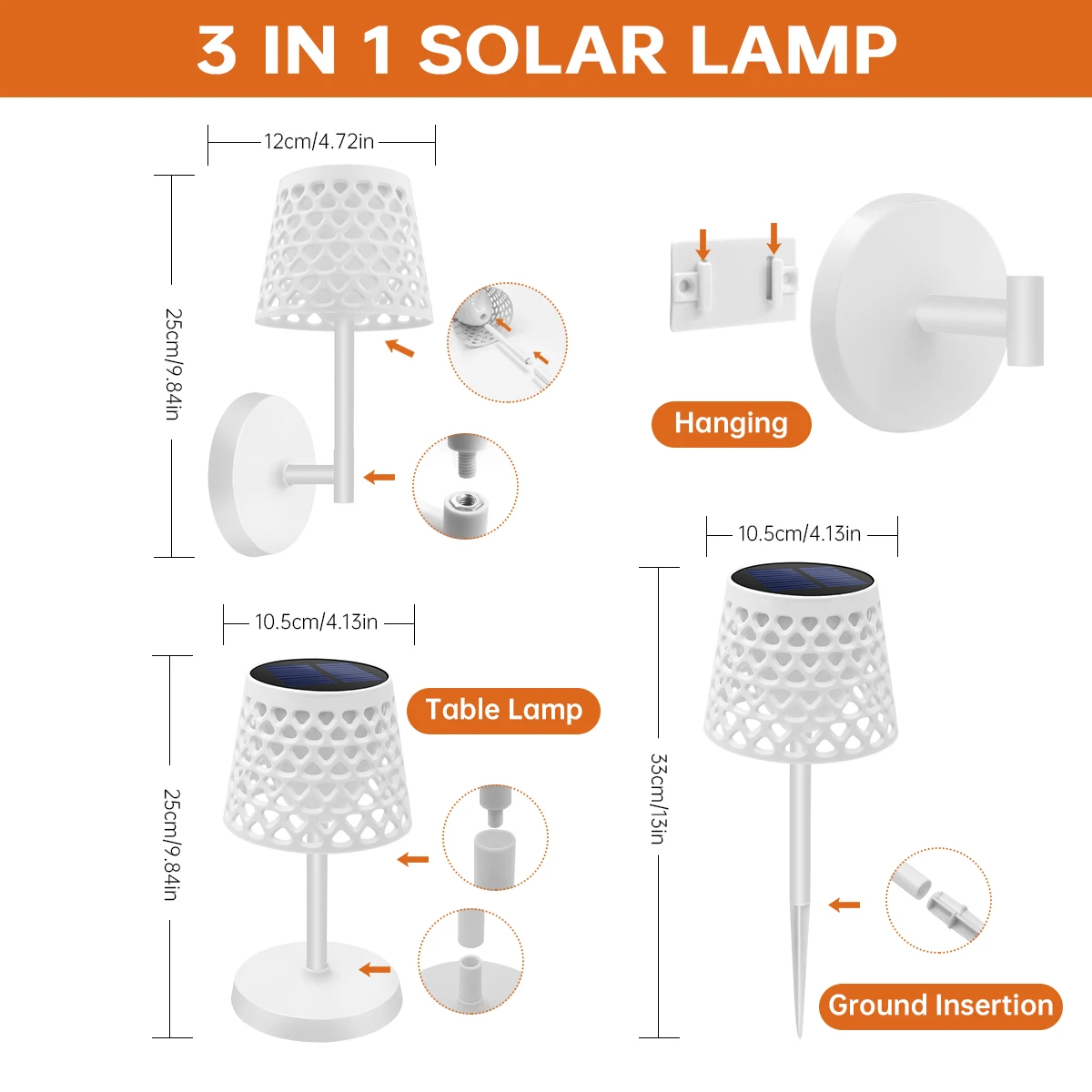 LED Solar Table Lamp Outdoor Waterproof 3 Way Installation Wall Lamp For Garden Solar Modern Bedsid Lamp Cordless Desk Lamp