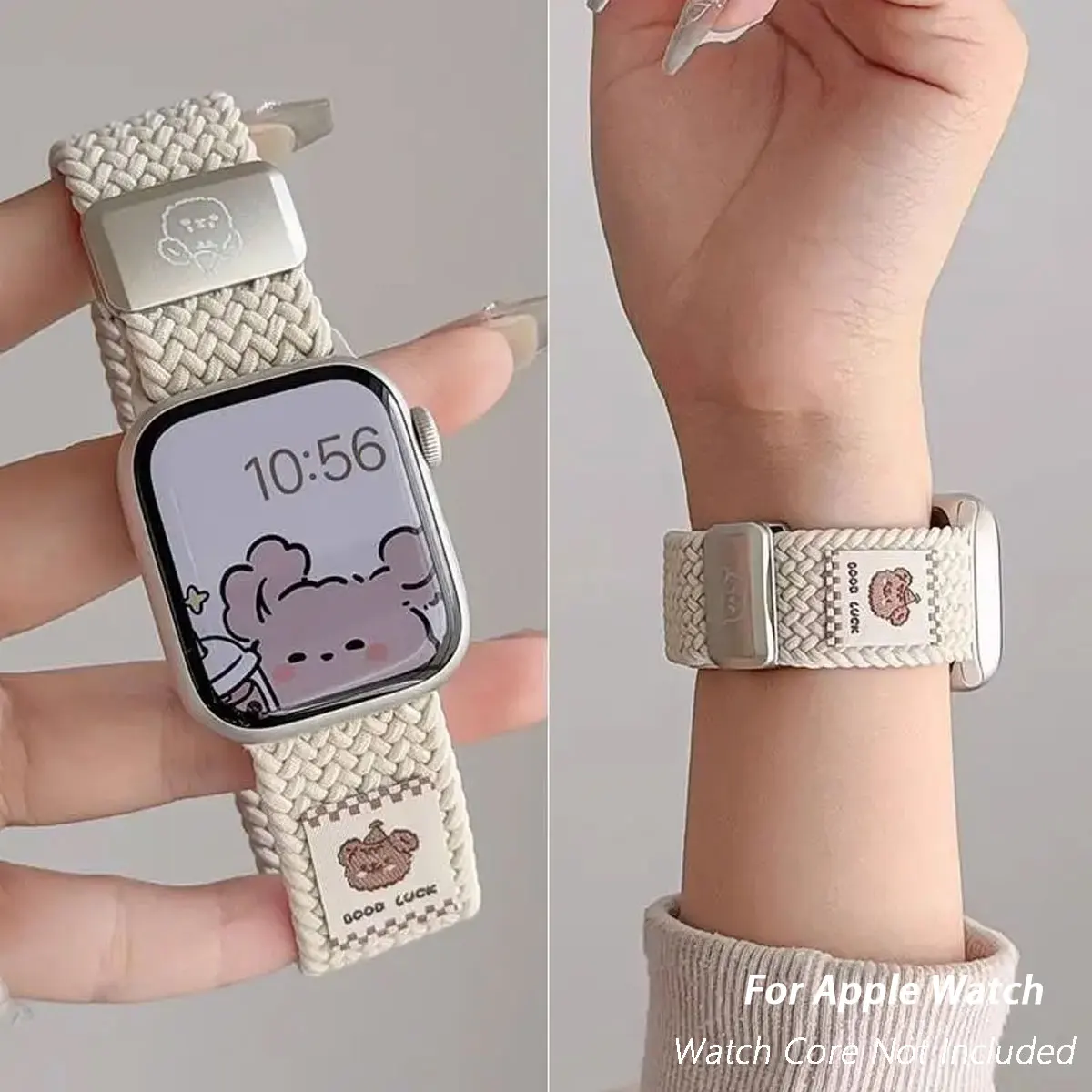 Niedliches Bären-Nylon-Armband mit Magnetverschluss für Apple Watch 46mm 40mm 45mm 41 44mm 49mm 42mm Series Ultra 11 10 9 8