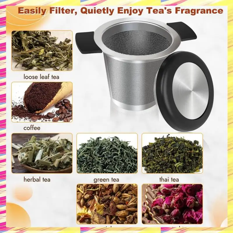 ABJJ Fine Mesh Tea Infusers,2PCS Large Tea Strainers For Tea Stainless Steel Tea Steeper With Heat Proof Silicone Handles Durabl