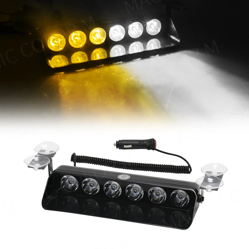 Magia colorm 6 led carro polícia luz estroboscópica bombeiro frente de emergência brisa flash aviso sinal beacon lâmpada caminhão reboque 12