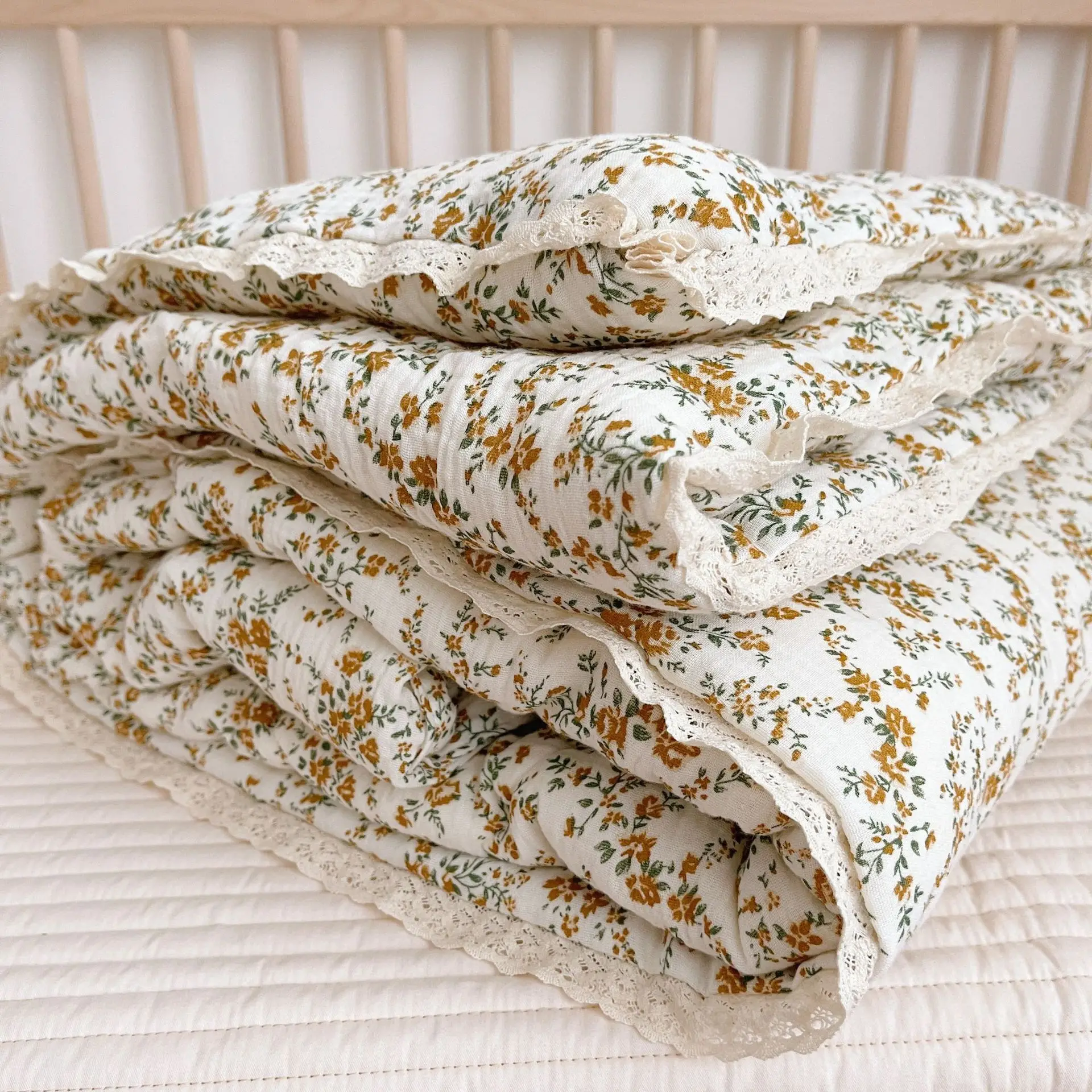 Colcha de berço de bebê cobertor de algodão com renda babados colcha de bebê edredom para crianças recém-nascidas