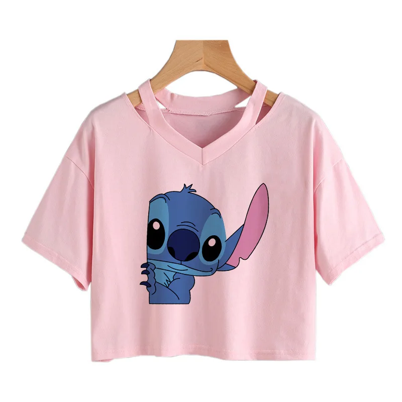 Y2k Kawaii Stitch Funny Cartoon T Shirt Women Manga T-shirt Graphic Tshirt Streetwear Crop Top Tees Female Gothic Cropped