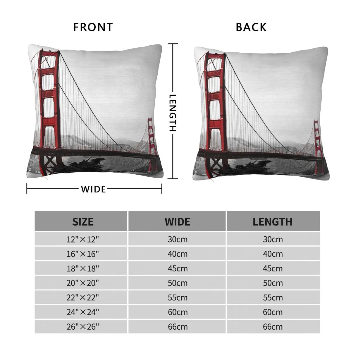 Golden Gate Bridge Square Pillowcase Polyester Linen Velvet Printed Zip Decor Home Cushion Cover