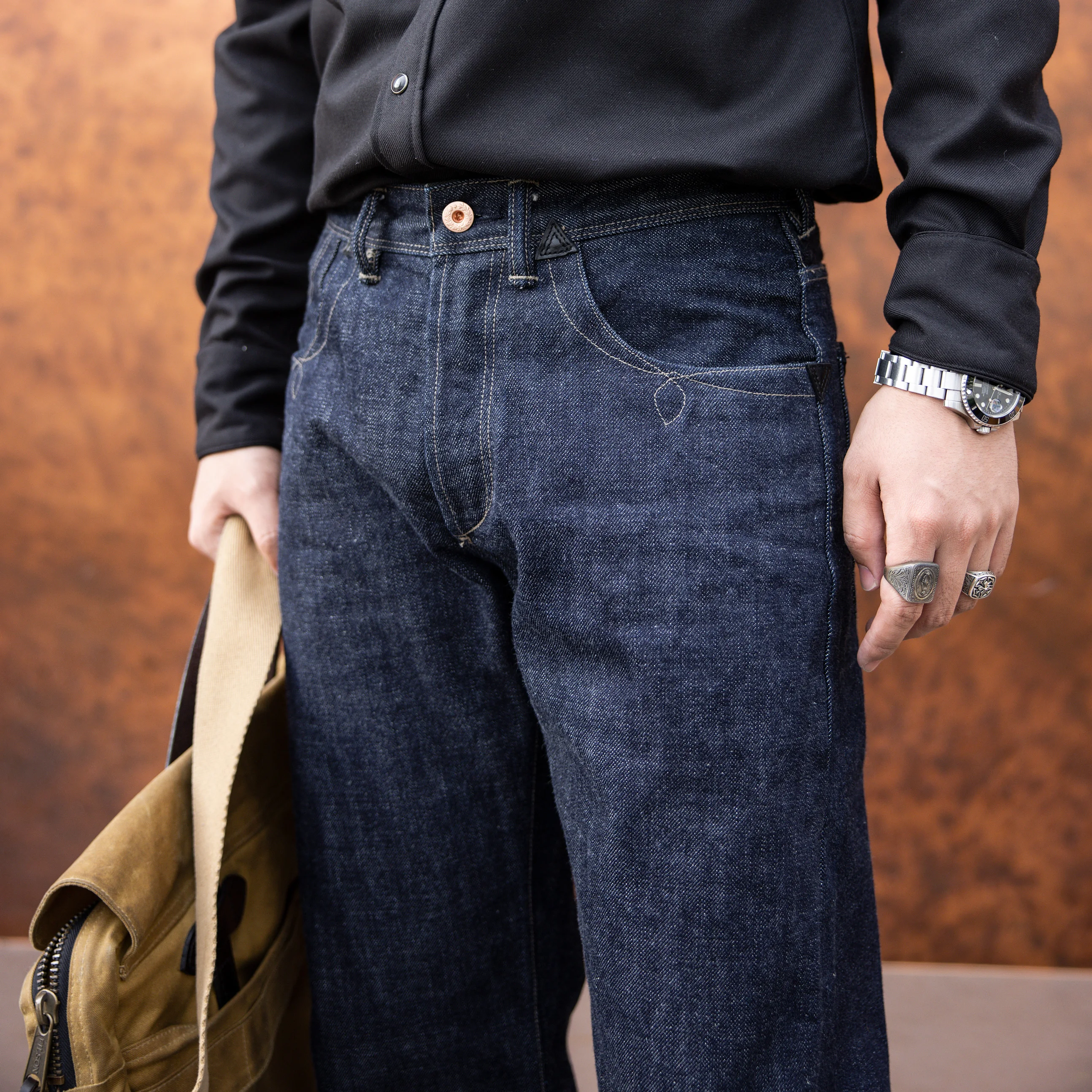 634S-017A Red Tornado 18oz Loose Fitting Raw Denim Jeans Button Fly Super Quality Indigo Selvage Washed Pants