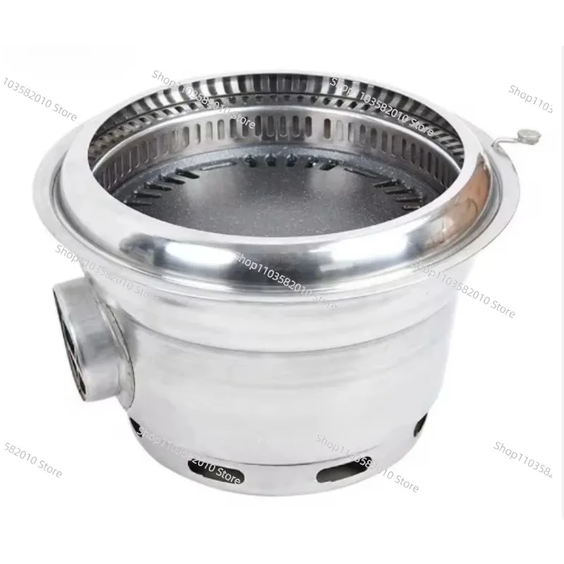 Korean-Style Under-Exhaust Charcoal BBQ Oven, Stainless Steel Self-Service Barbecue Pot for Tabletop Grilling
