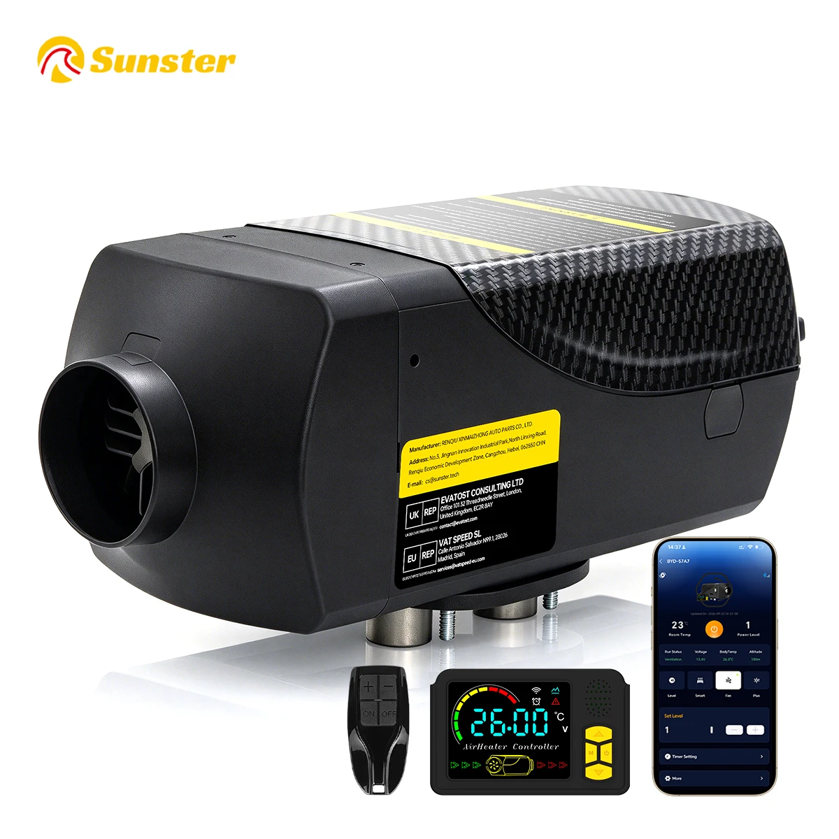 2KW 12V/24V Diesel Air Heater Auto Thermostat/Quiet Night Heater With LCD/APP Control/Ventilation Mode For Trailer Camping Van