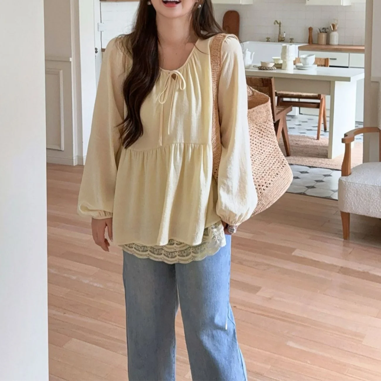 

Свободная желтая длинная кукла Sve irt, женская кукла Sle irt, осенний сезон, большой размер, толстый мм, искусственное двухсекционное волокно из полиэстера, тонкое