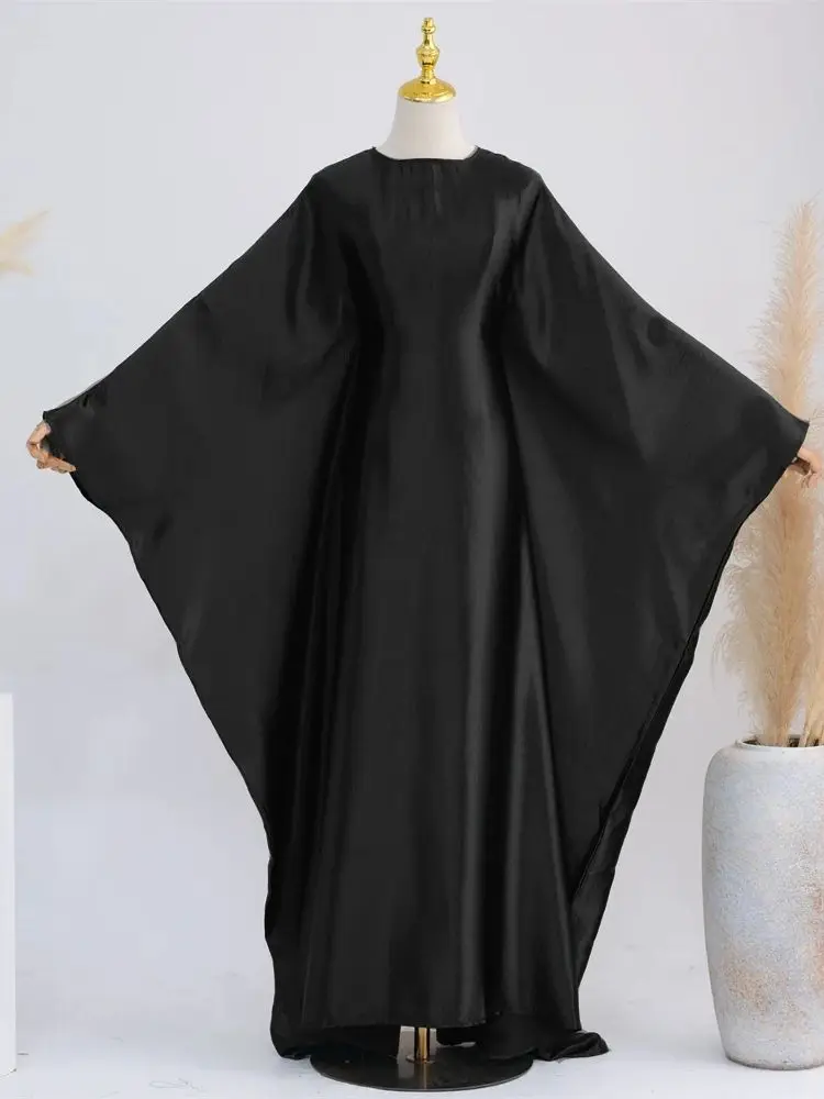 Eid Black Batwing Satin Shimmer Soft Crepe Abaya Dubai Luxury 2024 Islam Muslim Kaftan Dress Kebaya Abayas For Women Vestidos