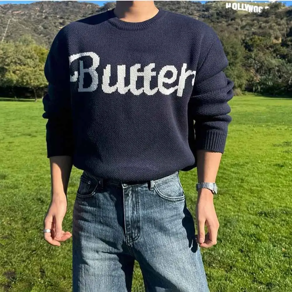 

Mens Autumn Sweater Casual Letter Knitwear Fashion Daily Versatile Loose Retro Youthful Campus Long-Sleeved Top Men'S Clothing