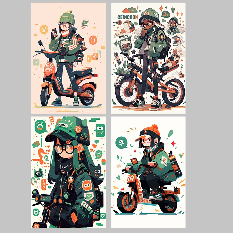 

Cartoon Children Girl and Boy backdrop Birthday Party Supplies Banner The cyclist Decoration Background Photography