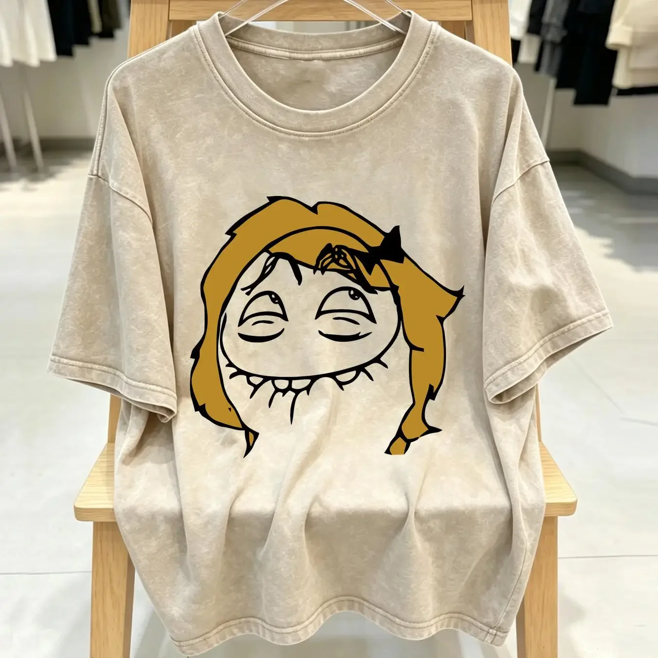 washed T Shirt face with blonde hair long or short sleeves vintage Washed designer clothes homme Casual graphic streetwear
