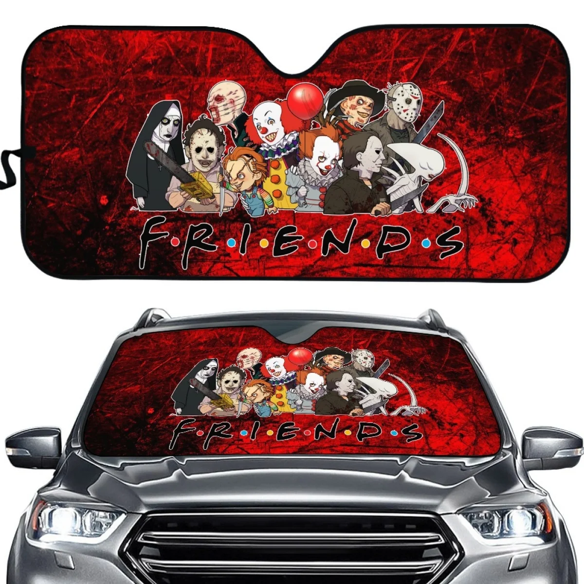 Classic Thriller Horror Movie Friend Print Durable Car Accessories Car Sun Shade for Windshield Cars Universal UV Sun Gloss Suns