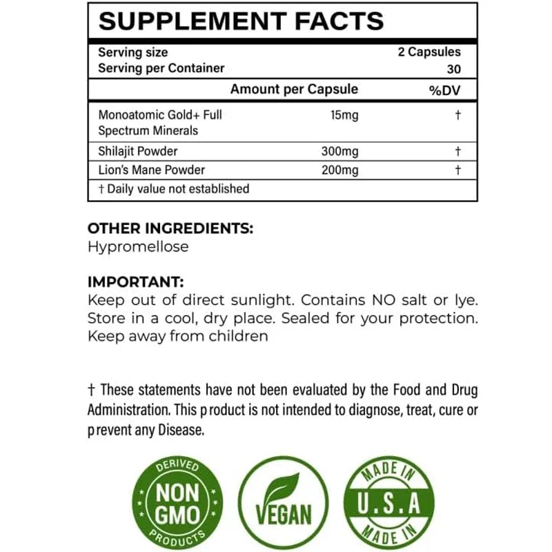 Ormus Shilajit Lion's Mane Hemp Protein Powder - the only mixture of energy, memory, and focus -60 vegetarian capsules