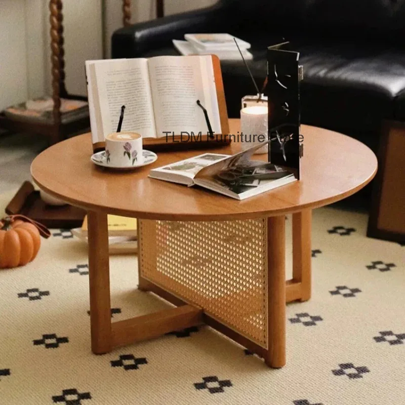 Wooden Large coffee Tables Corner Wabi Sabi Nightstands Coffee coffee Tables Retro Rattan Tisch Wohnzimmer Furniture Living Room
