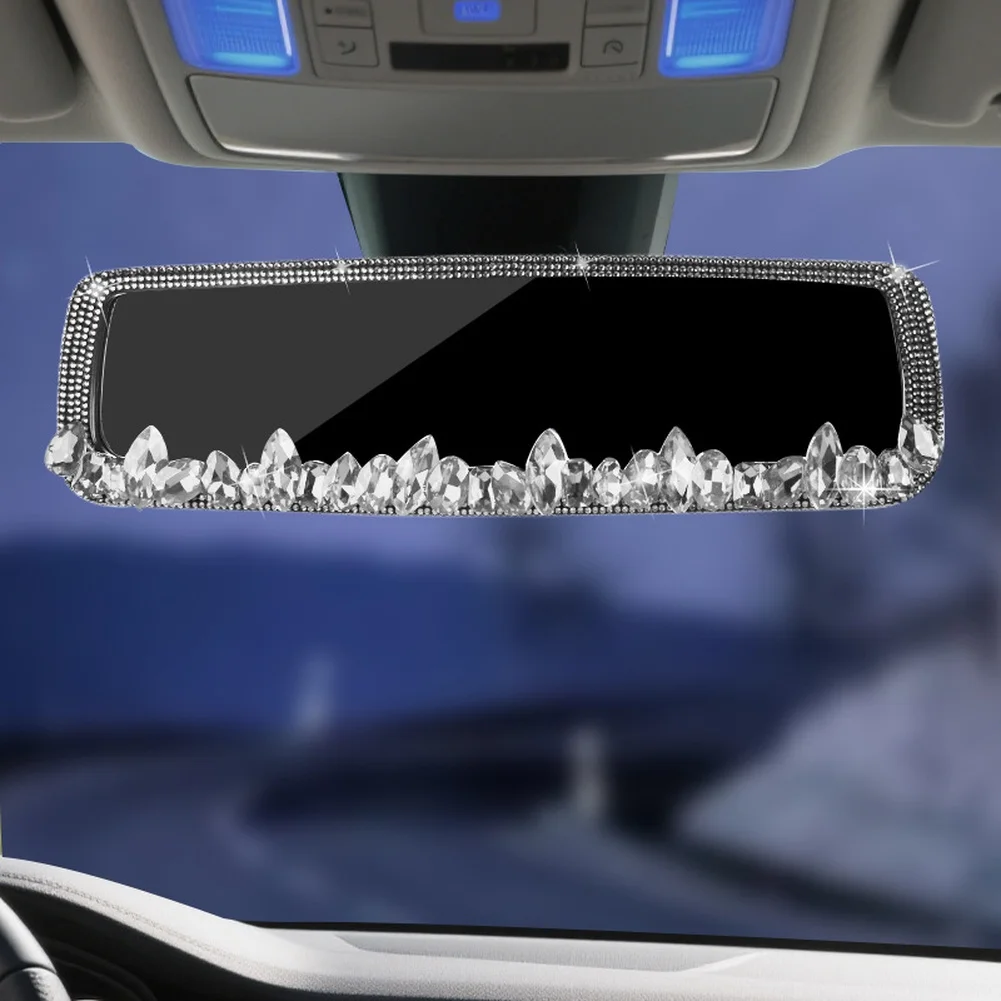 Car Rearview Mirror Decoration with For CRYSTAL Rhinestones Water Drill Design Easy Installation Compatible with Most Vehicles