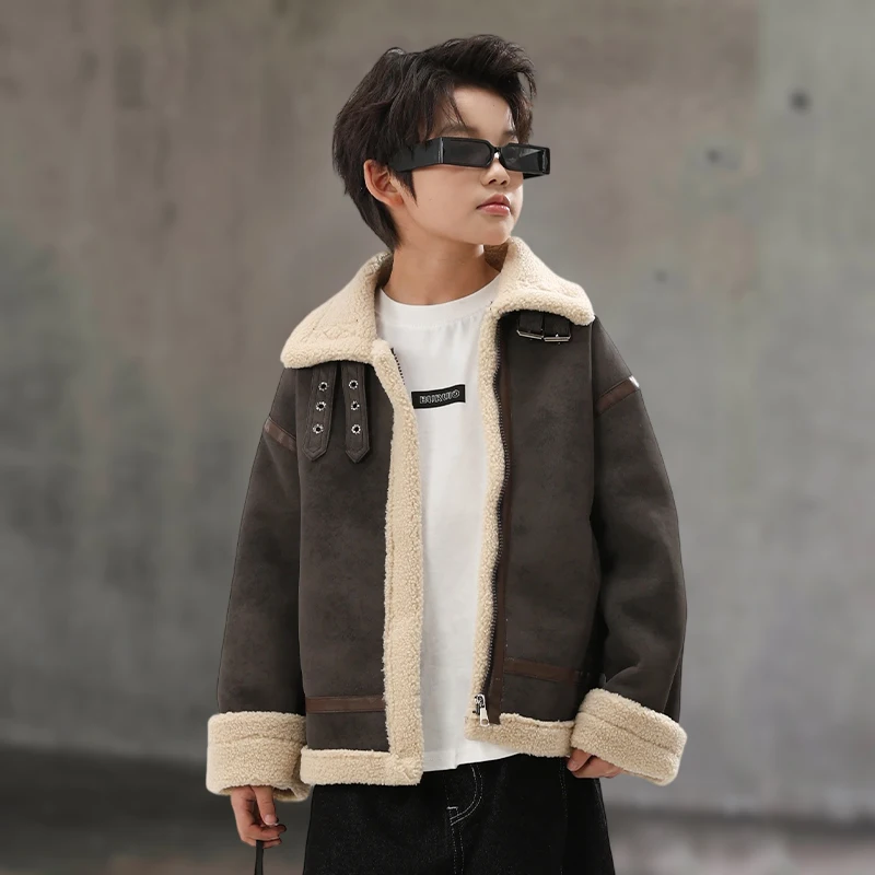 

Children Velvet Warm Jackets Fashion Baby Kids Fleece Outwear Korean Style Boys Girls Zipper Thickness Suede Coat 2025 Winter