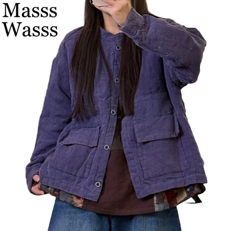 

Masss Wasss Korean 2025 Winter Vintage Warm O Neck Parkas Women Classic Padded Jackets Ladies Elegant Fashion Soild Casual Coats
