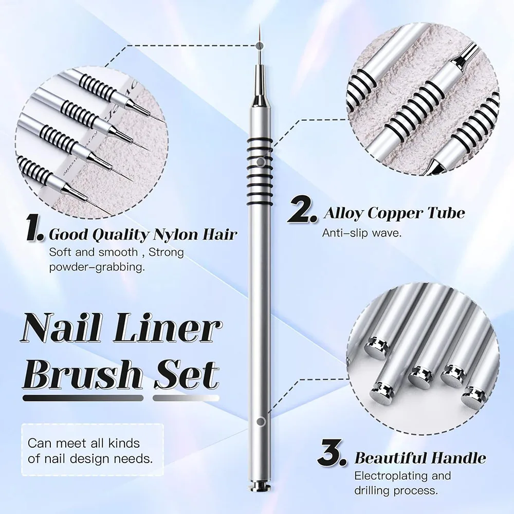 6 boyutu Nail Art Liner fırçalar 5/7/9/11/20/25mm boyama tırnak resim fırçası Dotting çizim aracı uzun çizgiler ince detaylar manikür kalem