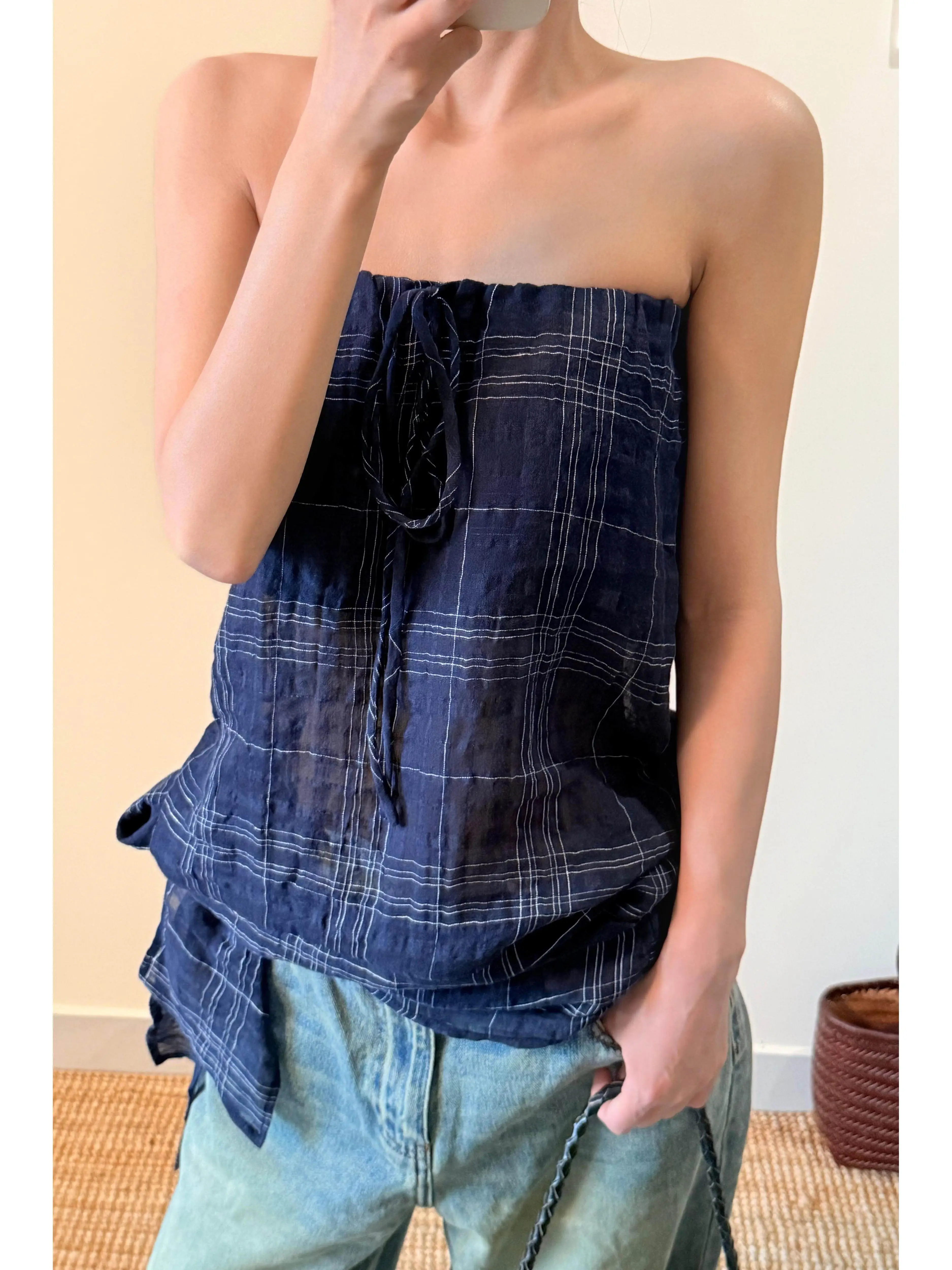 Spicy Girl Retro Plaid Sleeveless Bandeau Vest Women's Summer New Style Belted Slim Fit Shoulder Bared Pure Desire Atmosphere...