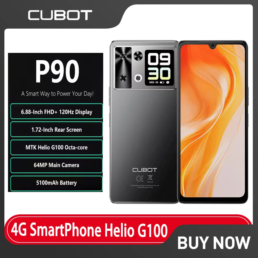 Cubot P90 Smartphone Helio G100 Octa-core 24GB+256GB 6.88Inch 120Hz Display 5100mAh Battery 64MP Camera Android 15 CellPhone NFC