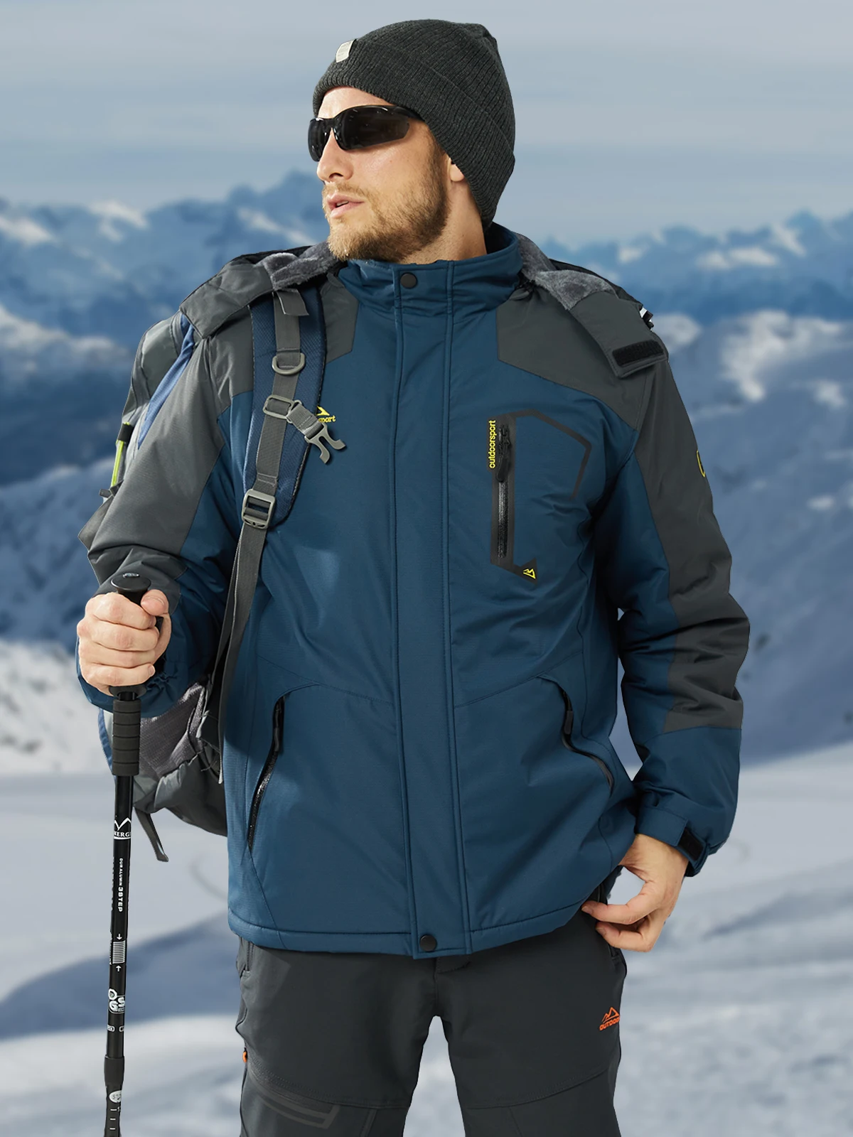 เสื้อโค้ทกันหนาวสำหรับผู้ชาย เสื้อแจ็คเก็ตกันน้ำสำหรับเล่นสกีและหิมะ เสื้อแจ็คเก็ตขนแกะอุ่น เสื้อพาร์กา เสื้อกันฝนมีฮู้ด กระเป๋าหลายช่อง เสื้อพาร์กาเก็บความร้อน