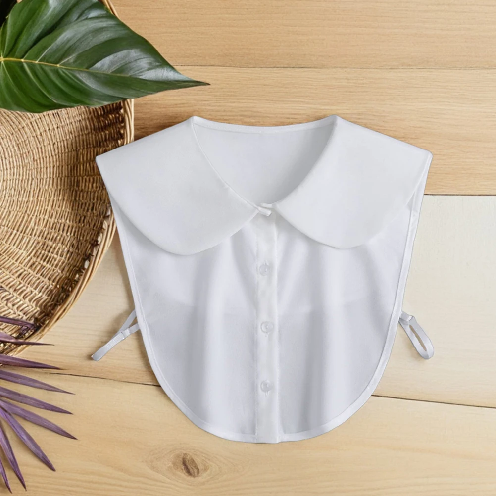 قميص شيفون صناعي خفيف الوزن بياقة قابلة للفصل باللون الأبيض، قطعة طبقات برقبة دائرية لمكتب النساء #1