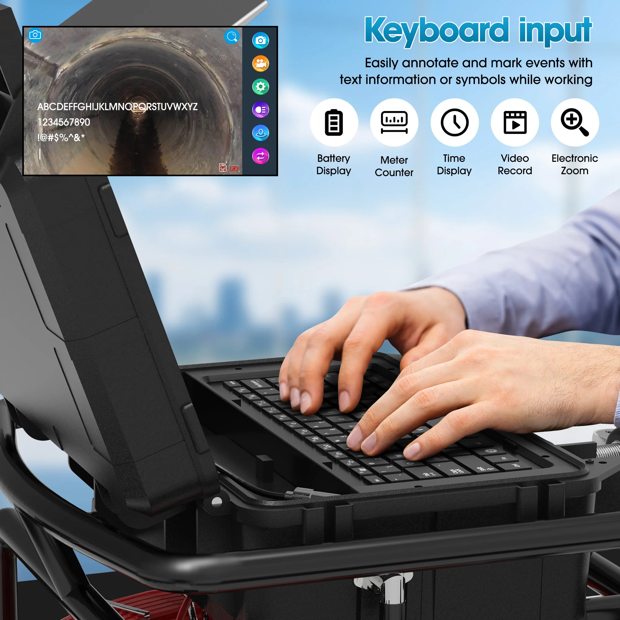 10.1 بوصة HD 1080P شاشة تعمل باللمس 512HZ Sonde التسوية الذاتية الأنابيب التفتيش كاميرا عداد أمتار و 16GB DVR كاميرا فيديو المجاري #4