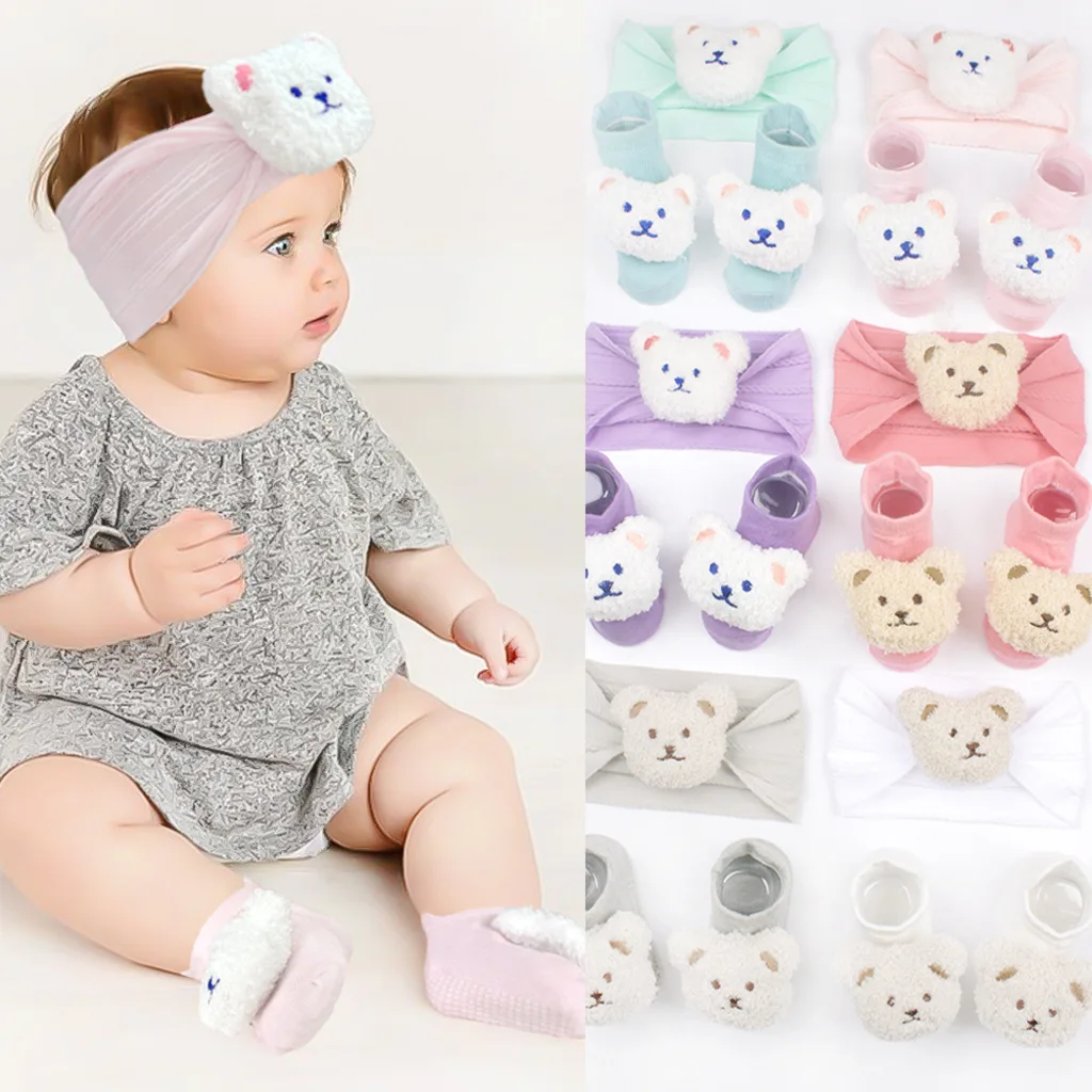 

Adorable Bear Nylon Children's Headband & Matching Bear Themed Baby Socks Set children hair accessories