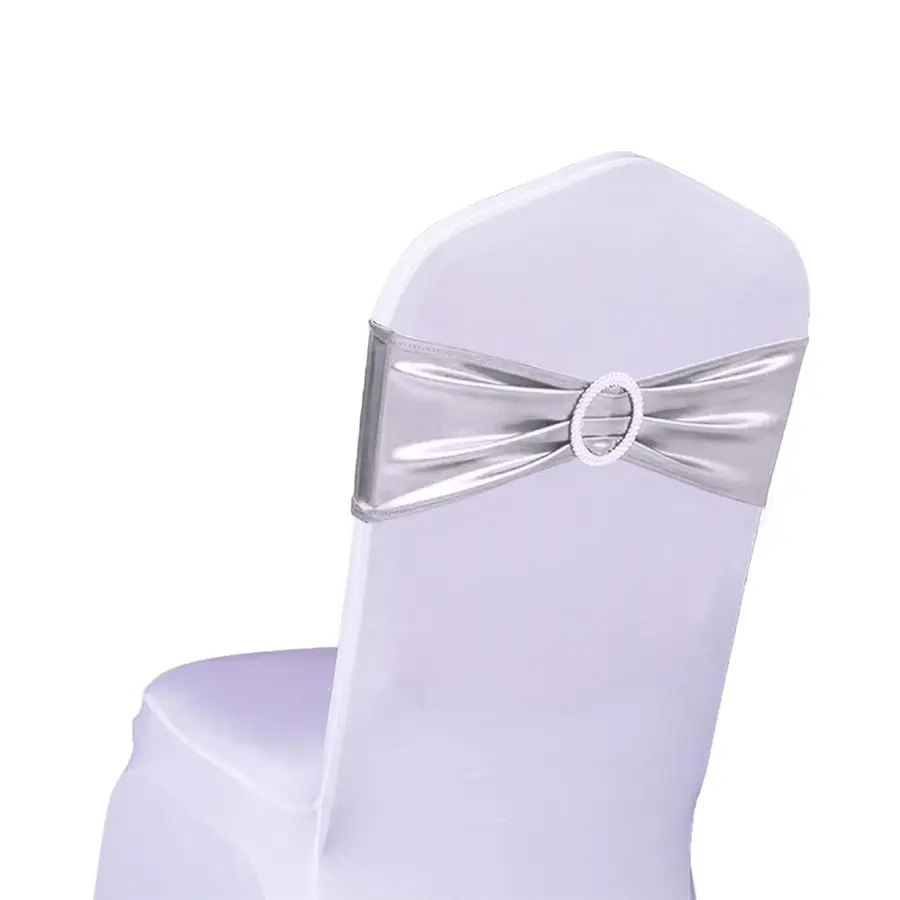 

Pack Stretch Spandex Metal Silver Chair Sashes for Wedding Chair Bows Bands with Slider Buckles Fitting Party Feast Banquet Rest