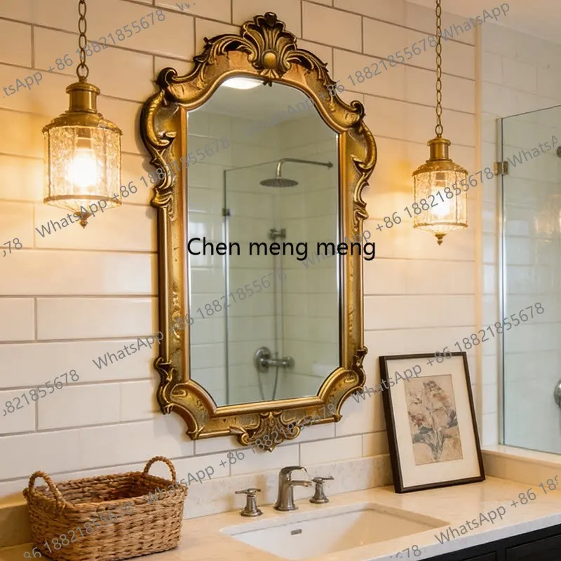 French retro vanity mirror American wall-mounted high-end vanity mirror living room decorative mirror