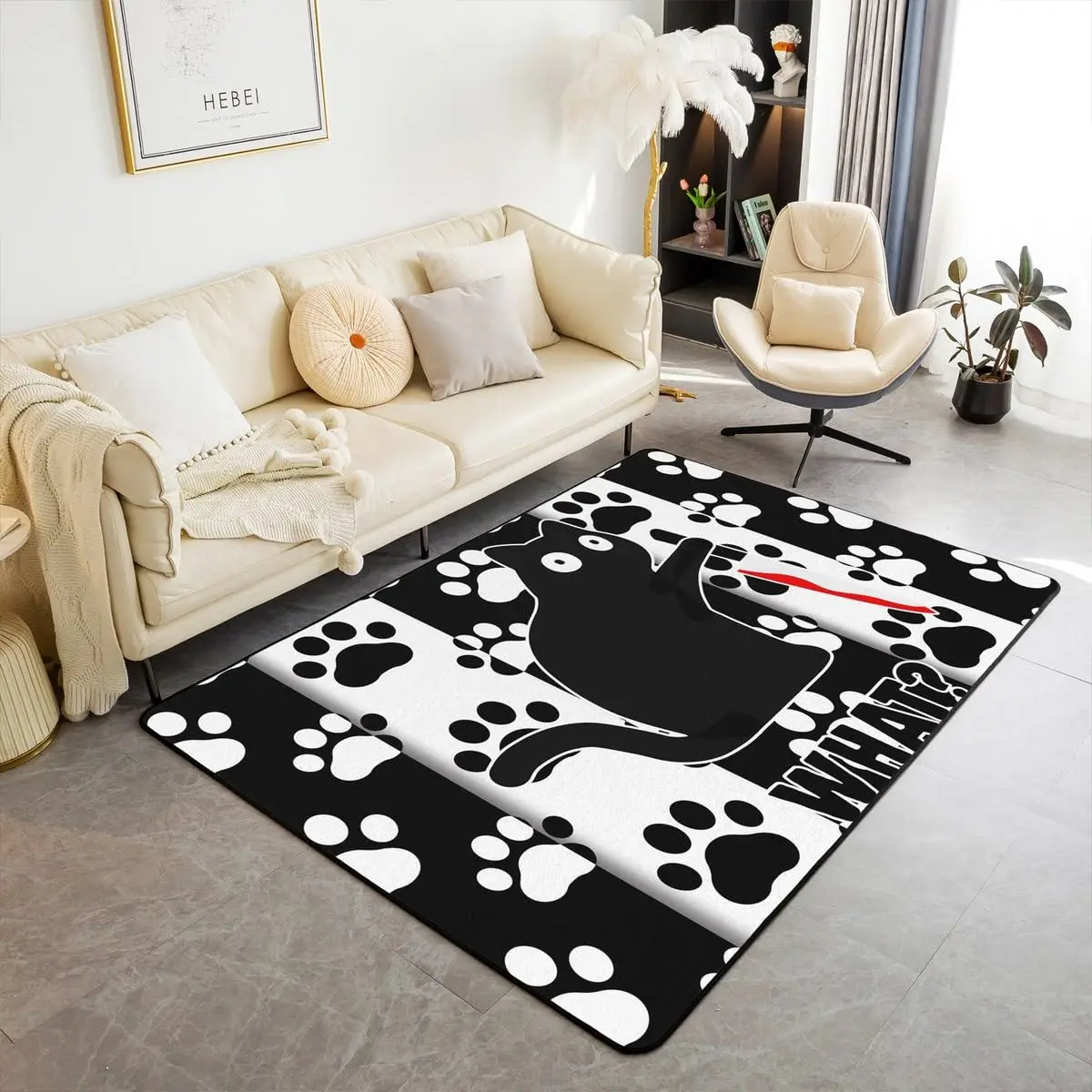Cartoon Black Cat Animal Area Rug Lovely Kitten Carpet Cats Paw Floor Mat for Home Bedroom Living Room Kitchen Bathroom Doormat