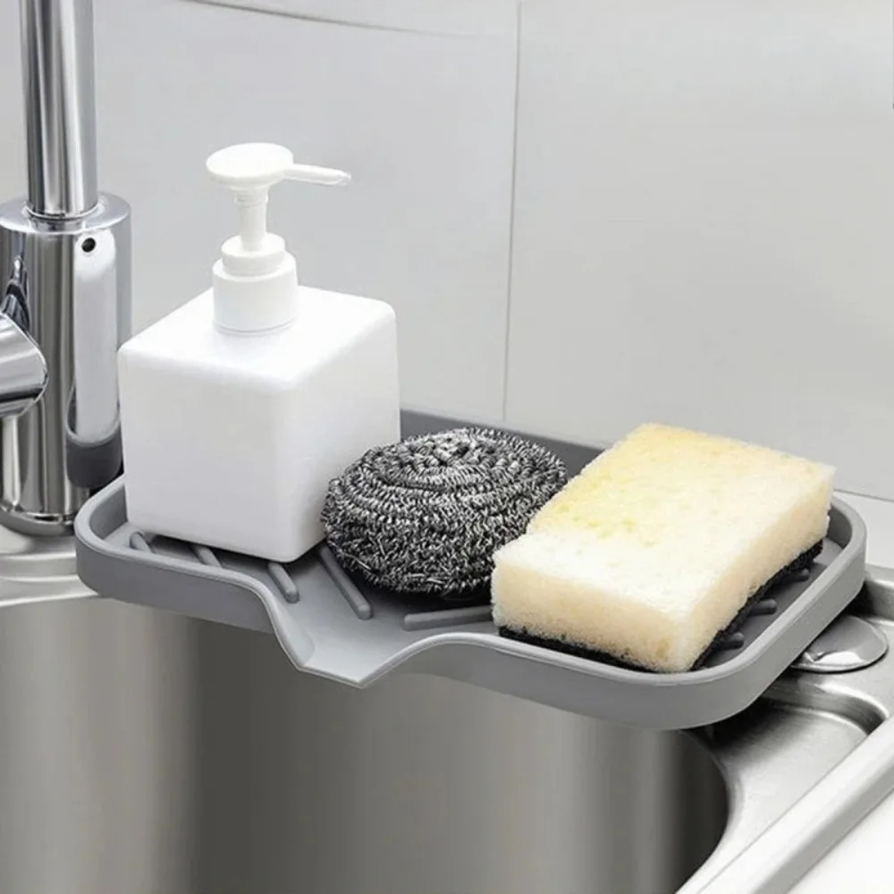 Selbstentleerender Seifenhalter aus Silikon für die Küchenspüle, Seifenschale, Schwammablage, Organizer für Spülmittelspender