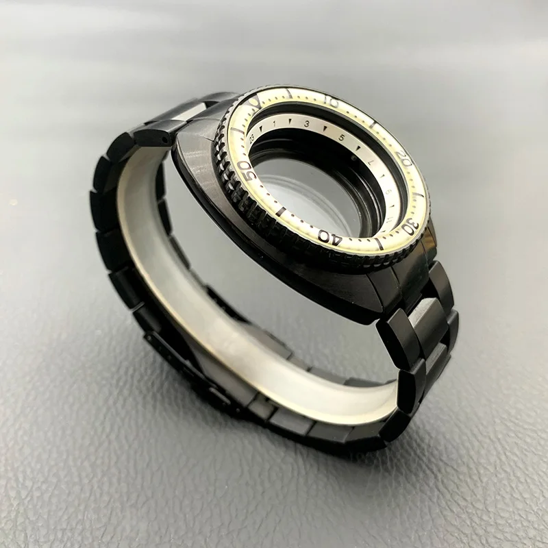 Black 6105 6309 Turtle Abalone Watch Case and Stainless Steel Bracelet Set Fit NH35 Movement Watch Case and 22mm Watch Stap Kits