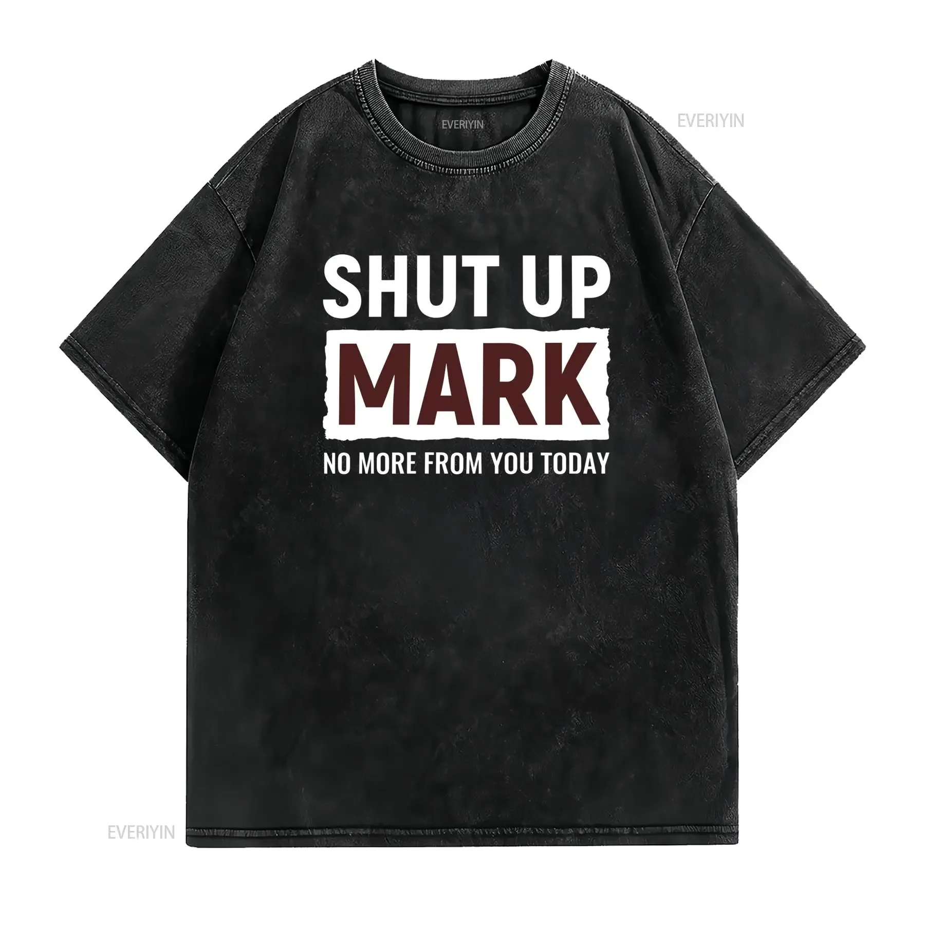 Men's 'Shut Up Mark' T Shirt Black Base with Red Lettering Light Gray Loose Casual Crew Neck Soft Stretch Fabric vintage