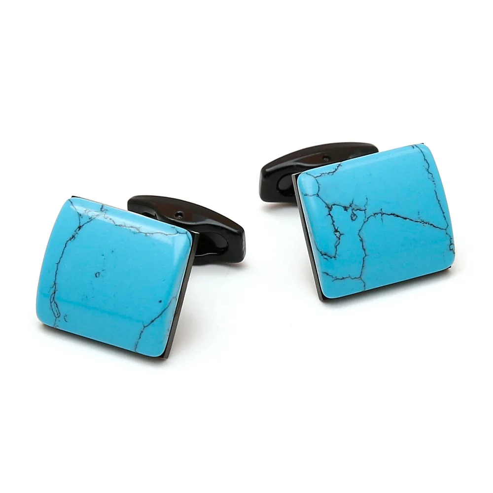 Gemelos de acero inoxidable Retro asequible de lujo piedra turquesa cuadrado negro camisa de hombre gemelos traje botón de puño