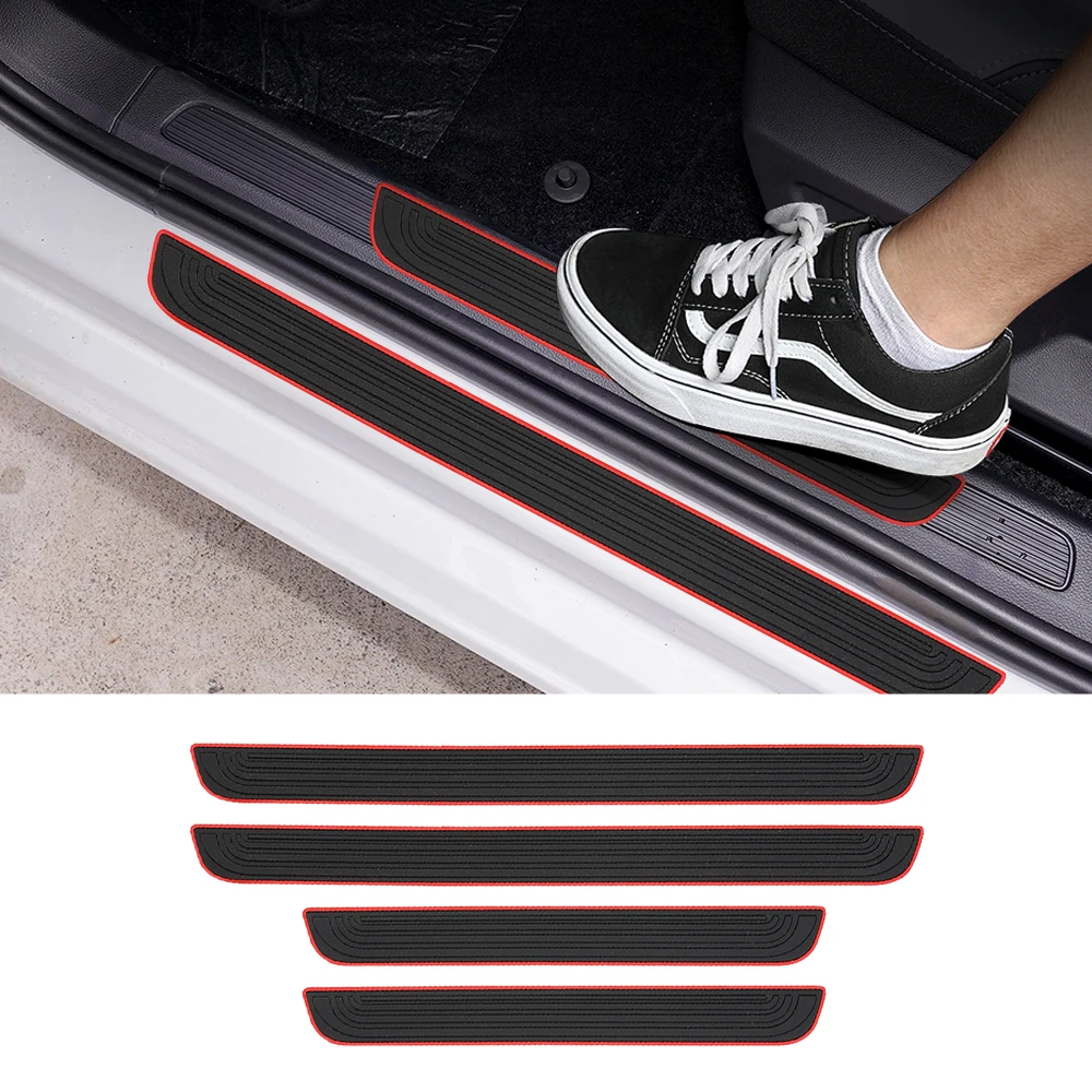 4pcs Rubber Car Door Sill Scuff Covers Black Door Panel Guards Protector Trim Anti-scratch Exterior Accessories Car Accessories