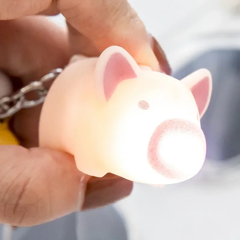 Mini LED Keychain Light Cute Pig LED Lights Cartoon Pig Key Ring Decoration Accessories Backpack Ornament