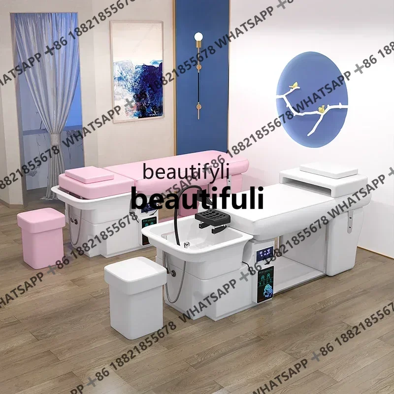 

Water Circulation Head Therapy Shampoo Chair Stainless Steel Physiotherapy Bed Glass Cylinder Base Flushing Bed