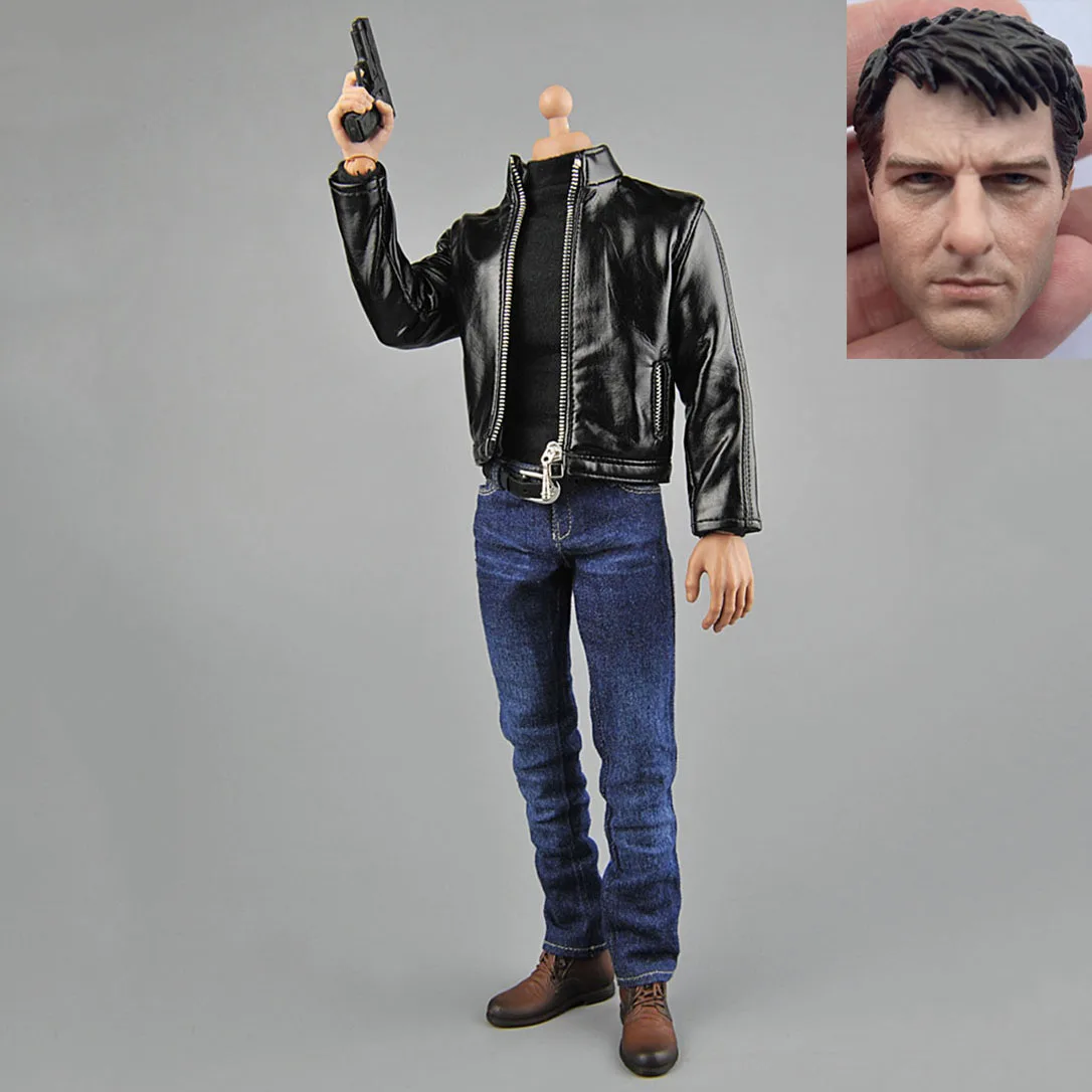 

1/6 Tom Cruise Head Sculpt William Cage Head Carved Agent Leather Suit Clothes Accessory Fit Male Muscle Action Figure Body